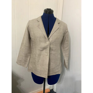 Eileen Fisher Blazer XS Linen Silk Blend Beige Snap Buttons Career Minimalist